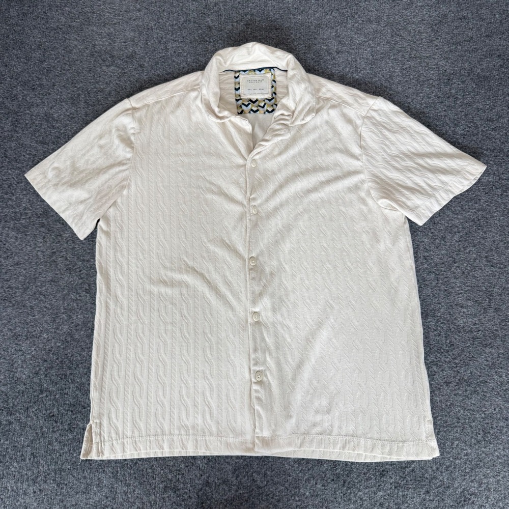 Cactus Man Ricky Singh Mens Large Cream Cable Knit Textured Button Down Shirt